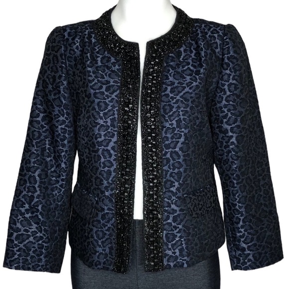 Chico’s blue animal print open jacket, size 0 - Picture 4 of 8